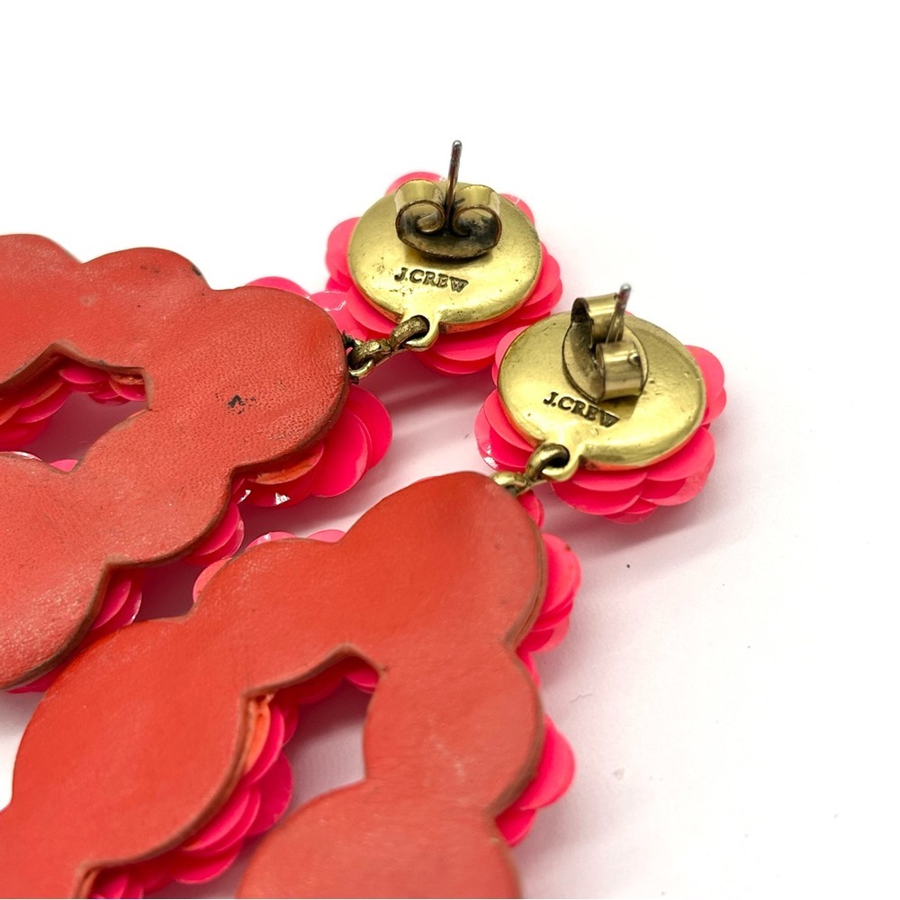 J. Crew Bright Pink Sequin Leather Back Earrings - Picture 5 of 5